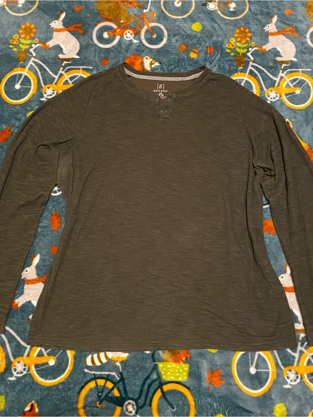 Olive Green Fall Henley Long Sleeve Shirt George Men's Large